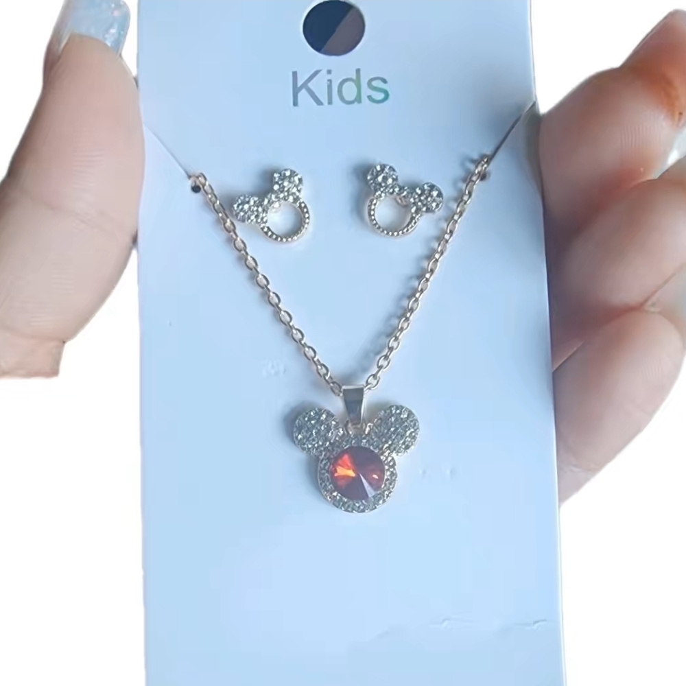 Kids Silver Necklace and Earrings Set